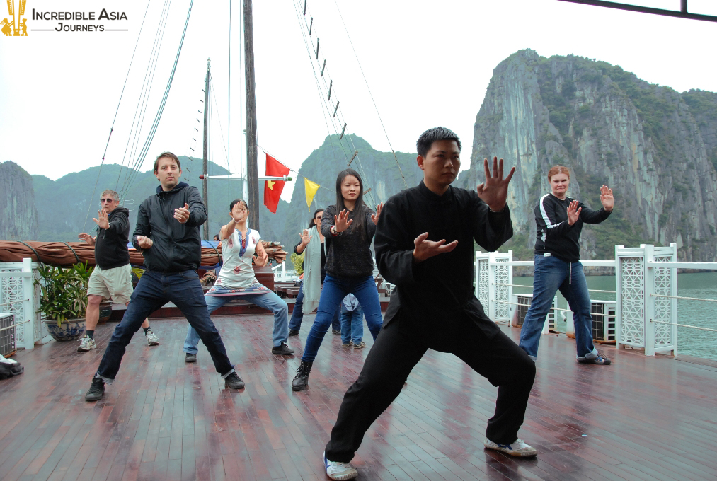 Tai Chi on boat in Halong Bay